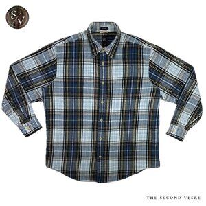 Great Condition Gap Relaxed Fit Blue & Green Plaid Flannel Shirt Men's XL